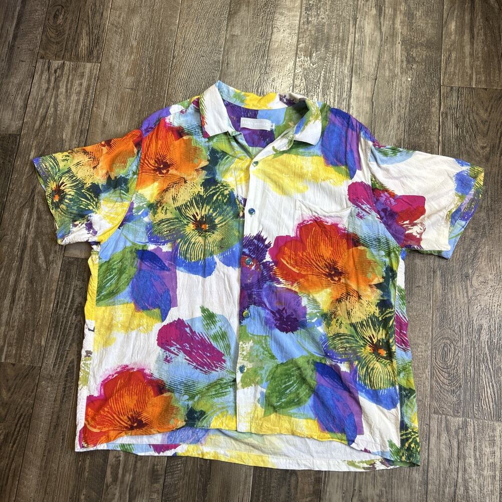 Vtg Jams World Hawaiian Aloha Shirt XL Abstract Brushstroke Watercolor Floral